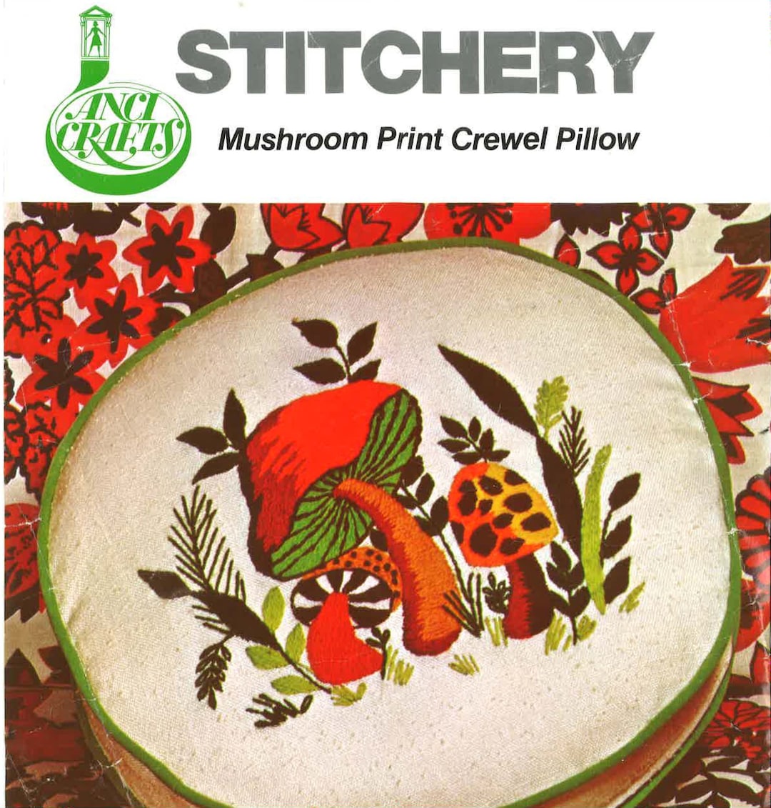 Vintage Crewel Embroidery Digital Pattern /mushroom Crewel