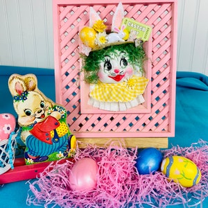 Vintage Easter Decor / Vintage Bunny Face / Kitsch / Retro Easter / Celluloid Bunny Face/ Easter / Bunny Face