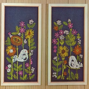 Vintage Crewel Embroidery Digital Pattern / Mod Flower and Bird Crewel / Crewel Pattern / Mod Crewel / Digital Pattern / Instant Download