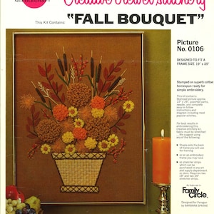 Vintage Crewel Embroidery / Fall Crewel / Fall Bouquet / Flower Crewel / Floral Crewel / Paragon / Digital Pattern / 1970s Design