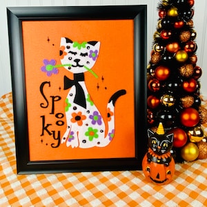 Vintage Inspired Halloween Decor / Atomic Cat / Mid Century Modern Halloween / Retro Halloween Decor / Halloween Kitsch / Spooky Cat