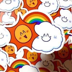 Weather Friends 3” Sticker | Free Shipping | Glossy Waterproof Vinyl Sticker | Sun Cloud Cute Laptop Stickers