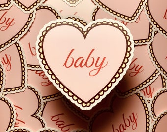 Pink Heart Sticker | 3” Soft Scalloped Heart Stickers | Free Shipping