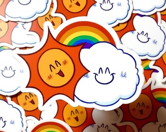 Weather Friends 3” Sticker | Free Shipping | Glossy Waterproof Vinyl Sticker | Sun Cloud Cute Laptop Stickers