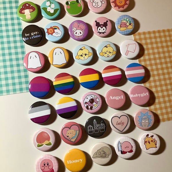 CHOOSE- Button Pack (4, 5, 6, 10+ buttons) 1.25" | + Tracking | Custom Backpack Pins | Cute Aesthetic Pin Pack | Free Shipping READ DESC.