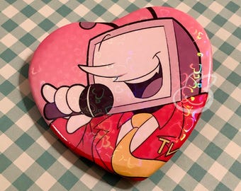Tenna Deltarune Heart Pin | 2.5" Holographic Heart Shaped Button Pins