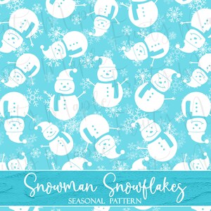 Snowman Snowflake Seamless Pattern, Christmas Digital Paper, Seamless Fabric Pattern, Scrapbook Christmas Clipart Pattern INSTANT DOWNLOAD