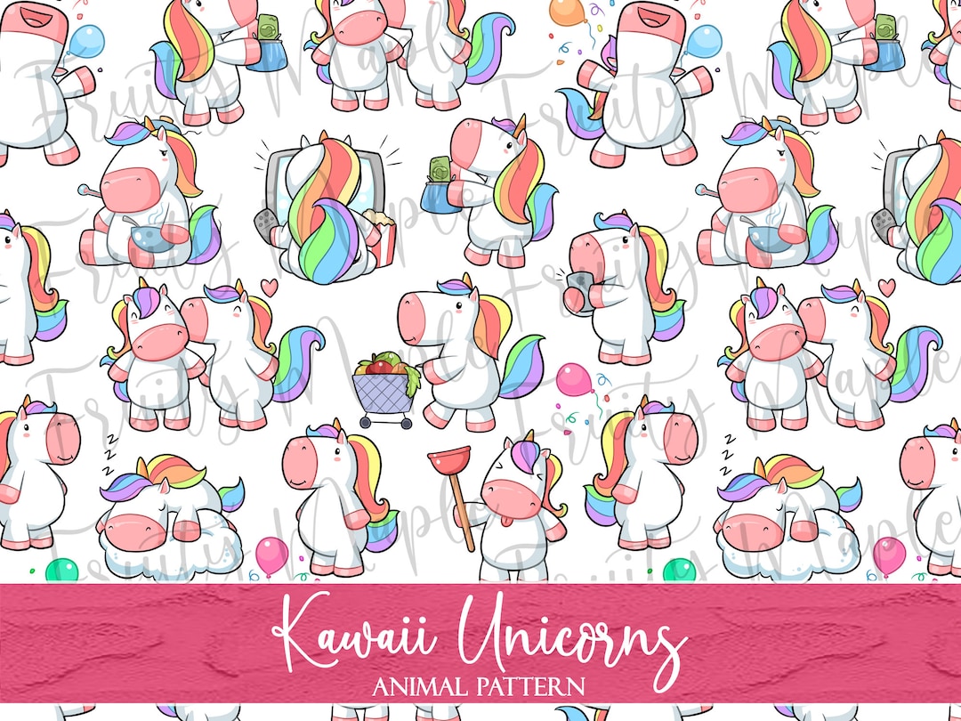 Kawaii Unicorn Seamless Pattern, Unicorn Digital Paper, Unicorn ...