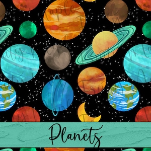 Planets Seamless Pattern, Space Digital Paper, Space Clipart Pattern, Space Fabric Pattern, INSTANT DOWNLOAD Space Seamless Digital Pattern