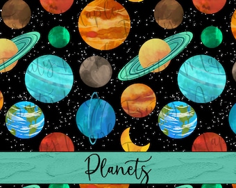 Planets Seamless Pattern, Space Digital Paper, Space Clipart Pattern, Space Fabric Pattern, INSTANT DOWNLOAD Space Seamless Digital Pattern