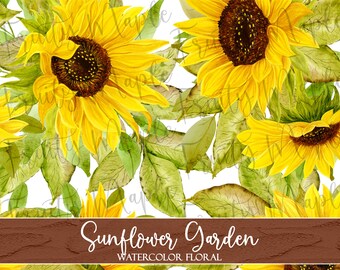 Patrón sin costuras de girasol, papel digital de girasol de acuarela, patrón floral, imágenes prediseñadas de girasol, patrón de tela, JPG DESCARGA INSTANT