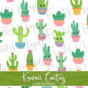 Cactus Seamless Pattern, Cactus Digital Paper, Cute Seamless Paper, Kawaii Cactus Scrapbooking, Plant Fabric Pattern Rainbow Clipart