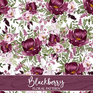 Blackberry Floral Seamless Pattern, Watercolor Flower Digital Paper, Shabby Chic Floral Fabric Pattern Download, Digital Pattern Download