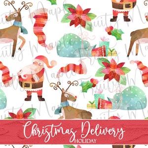 Christmas Seamless Pattern, Santa Scrapbooking Christmas Clipart Pattern, Reindeer Digital Paper, Christmas Fabric Pattern, INSTANT DOWNLOAD