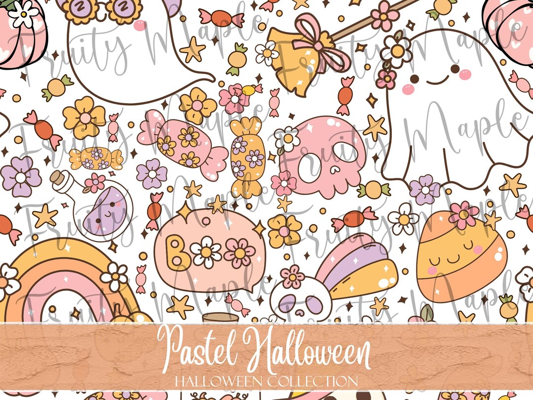 Cute Ghost Retro Seamless Pattern, Halloween Digital Paper, Halloween ...