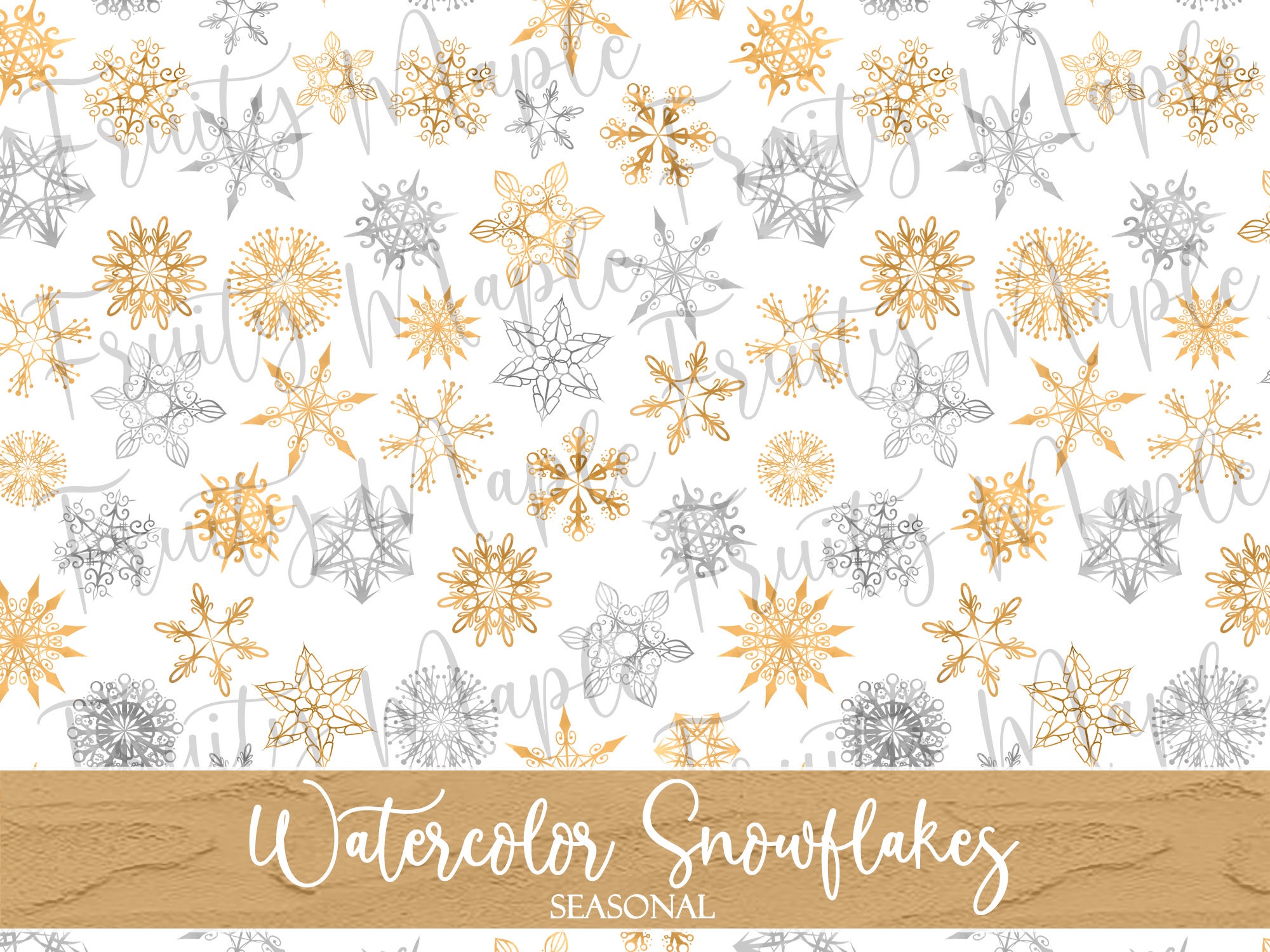 Watercolor Snowflake Seamless Pattern, Silver and Gold Snowflake Fabric ...