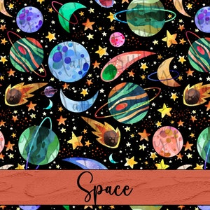 Space Seamless Pattern, Planets Digital Paper, Space Clipart Pattern, Space Fabric Pattern, INSTANT DOWNLOAD Stars, Moons Digital Pattern