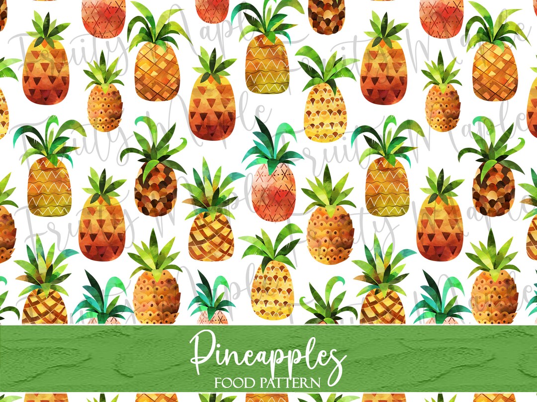 Pineapple Seamless Pattern, Watercolor Fruit Digital Paper, Fruit ...