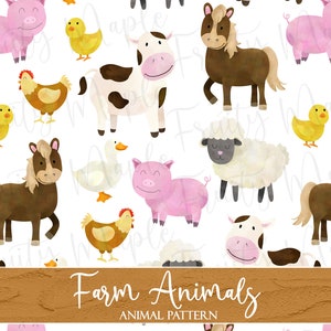 Farm Animals Seamless Pattern, Animal Fabric Pattern, Cow Digital Paper Horse Chicken Pig, Scrapbook Animal Clipart Pattern INSTANT DOWNLOAD