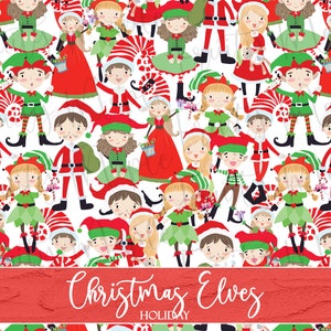 Christmas Seamless Pattern, Santa Elves Scrapbooking Christmas Clipart Pattern, Elf Digital Paper, Christmas Fabric Pattern INSTANT DOWNLOAD