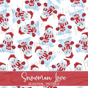 Snowman Seamless Pattern, Snowman Digital Paper, Scrapbooking Christmas Clipart Pattern, Love Snowman Fabric Pattern, INSTANT DOWNLOAD