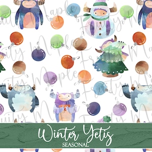 Winter Yeti Seamless Pattern, Christmas Digital Paper, Yeti Clipart Pattern, Christmas Fabric Pattern, INSTANT DOWNLOAD Yeti Digital Pattern