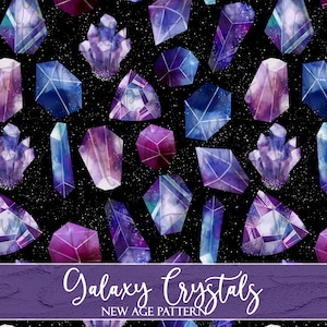 Galaxy Crystals Seamless Pattern, Space Digital Paper, Watercolor Seamless Pattern, Crystal Clipart Pattern, Fabric Pattern INSTANT DOWNLOAD