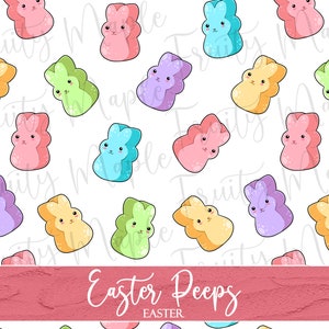 Easter Bunny Seamless Pattern, Marshmallow Bunny Digital Paper, Easter Scrapbook Paper, Easter Clipart Fabric Pattern INSTANT DOWNLOAD