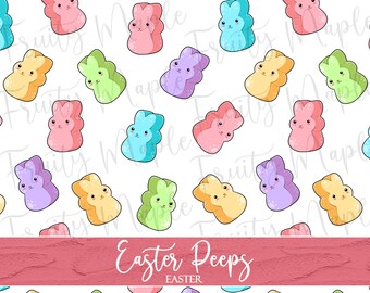 Easter Bunny Seamless Pattern, Marshmallow Bunny Digital Paper, Easter Scrapbook Paper, Easter Clipart Fabric Pattern INSTANT DOWNLOAD