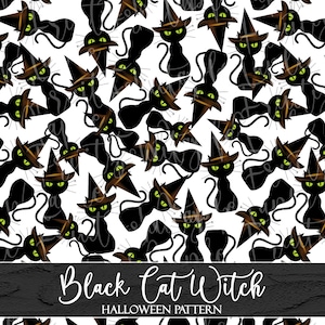 Black Cat Witch Seamless Pattern, Halloween Digital Paper, Black Cat Seamless Pattern, Halloween Clipart, Fabric Pattern, INSTANT DOWNLOAD