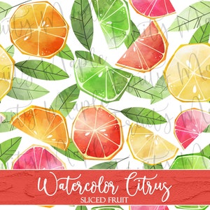 Watercolor Fruit Seamless Pattern, Citrus Fruit Digital Paper, Citrus Seamless Pattern Fabric, Fruit Clipart INSTANT DOWNLOAD Fruit Slices