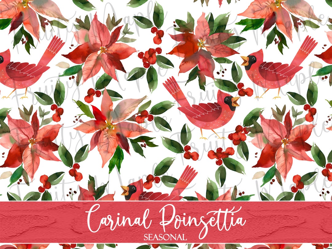 Poinsettia Seamless Pattern, Cardinal Digital Paper, Scrapbooking ...