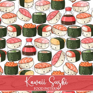 Kawaii Sushi Seamless Pattern Japan, Sushi Digital Paper, Sushi Scrapbook Paper, Sushi Clipart, Cute Sushi Fabric Pattern INSTANT DOWNLOAD