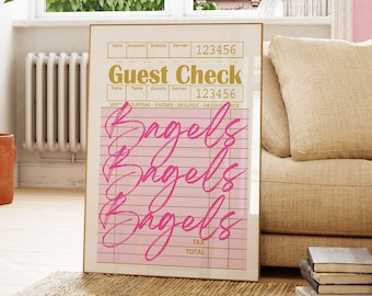 Bagels bagels wall art | bagel print | preppy trendy guest check print | pink preppy dining room decor | aesthetic kitchen wall art decor