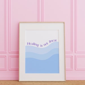 Healing is not linear print | therapy poster | therapist office print | mental health print | affirmation quote | blue gradient decor | love