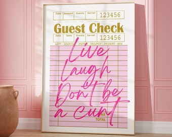 Funny Guest Check Print: Pink Preppy Wall Art (Digital Download)