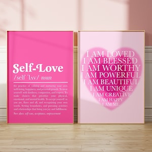 Self love definition print | daily affirmations print | affirmation quote print | pink aura gradient print | hot pink decor college girls