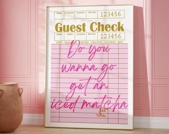 Iced Matcha Print: Trendy Guest Check Wall Art (Digital Download)