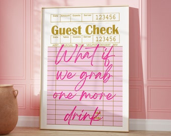 Pink Guest Check Bar Print: Trendy Dorm Decor (Digital Download)