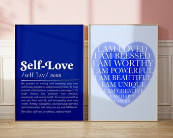 Self love definition print | daily affirmations poster | affirmation quote print | blue aura gradient print | blue decor college girls