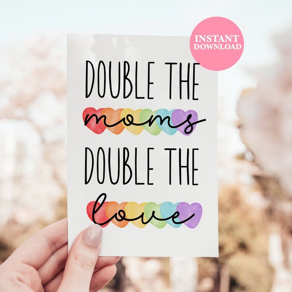 double the moms double the love | gay mother's day card | lesbian mums mother's day | gay couple card | lgbtq mother's day | lesbian couple