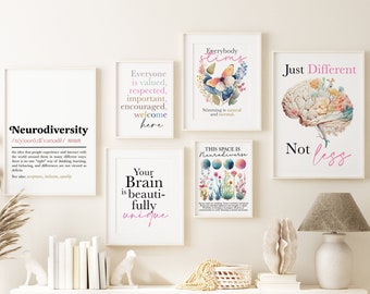 Set of 6 Neurodiversity prints | neurodivergent wall art | autism poster | autism print | adhd print | therapist office | social worker gift