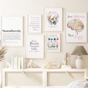 Conjunto de 6 impresiones de neurodiversidad / arte de pared neurodivergente / cartel de autismo / impresión de autismo / impresión de TDAH / oficina de terapeuta / regalo de trabajador social