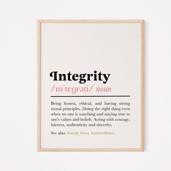 Integrity definition print | integrity quote | inspirational quote | teamwork poster | school counselor office print | principal | boss