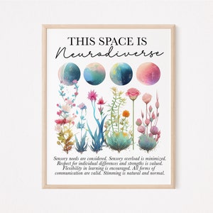 This space is neurodiverse print | neurodiversity poster | neurodivergent decor | autistic poster | adhd | social worker | psychologist gift