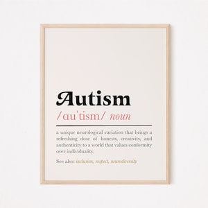 Impresión de definición de autismo / cartel de autismo / arte de pared de conciencia de autismo / significado de autismo / impresión neurodivergente / neurodiversidad / trabajador social
