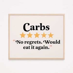 funny carbs kitchen print | boho kitchen wall art | dining room print | funny kitchen rating print | would eat here again poster | unique