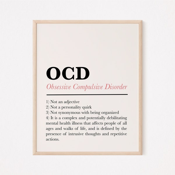 Ocd awareness print | ocd is not an adjective | obsessive compulsive disorder print | ocd definition | therapist office | social worker art