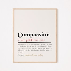 Compassion definition print | compassion quote print | compassion wall art | therapist quote print | empathy print | social worker print