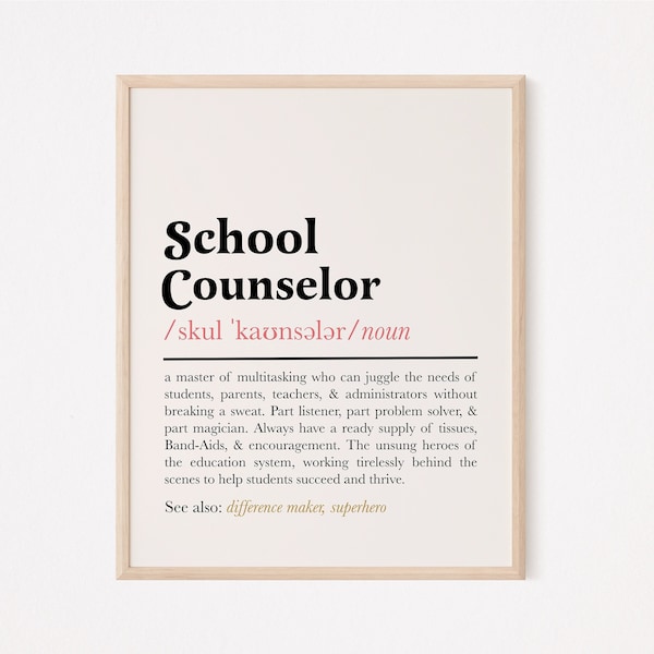 School counselor definition print | school counselor office wall art | school counselor appreciation gift | leaving gift | thank you gift